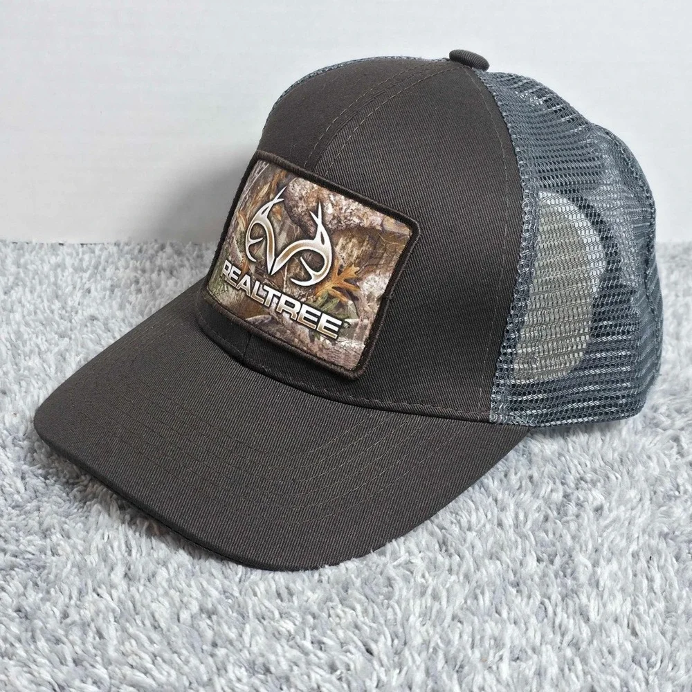 Realtree Antler Logo‎ Camo Patch Mesh Trucker Snapback Hat Cap Brown Hunting NWT